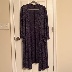 LuLaRoe Blue & White Sarah Open Cardigan Sweater Front Pockets Rayon-Blend 6-8